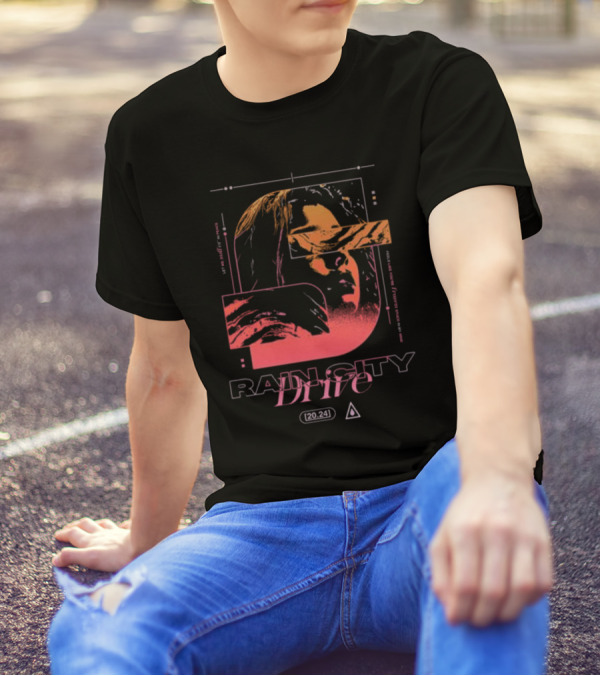 Rain City Drive Frozen Retro Portrait Graphic With Geometric Elements T-Shirt