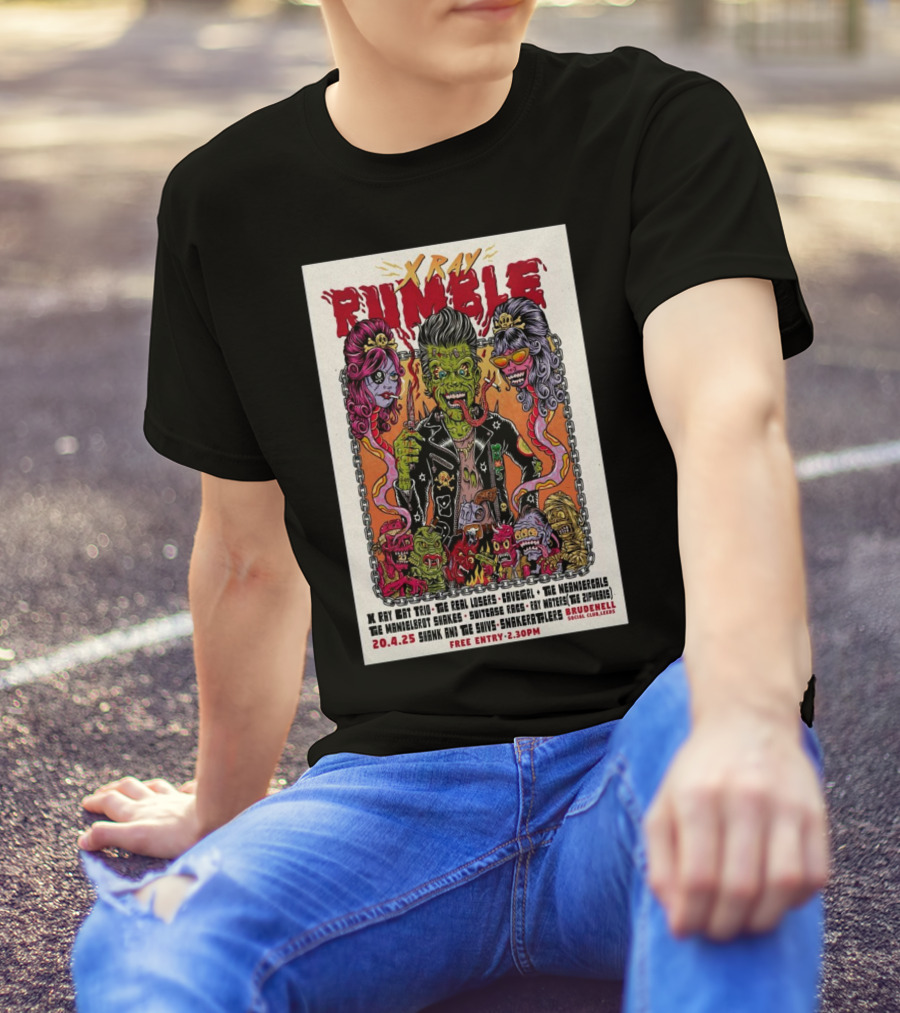 Xray Rumble April 4 2025 Leeds UK X Ray Cat Trio The Real Losers Cavegirl The Neandergals The Mandelbrot Shakes T-Shirt