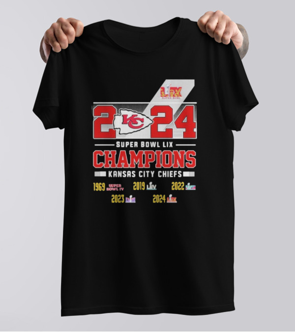 Super Bowl LIX Champions 2024 Kansas City Chiefs 5X 1969 2019 2020 2023 T-Shirt