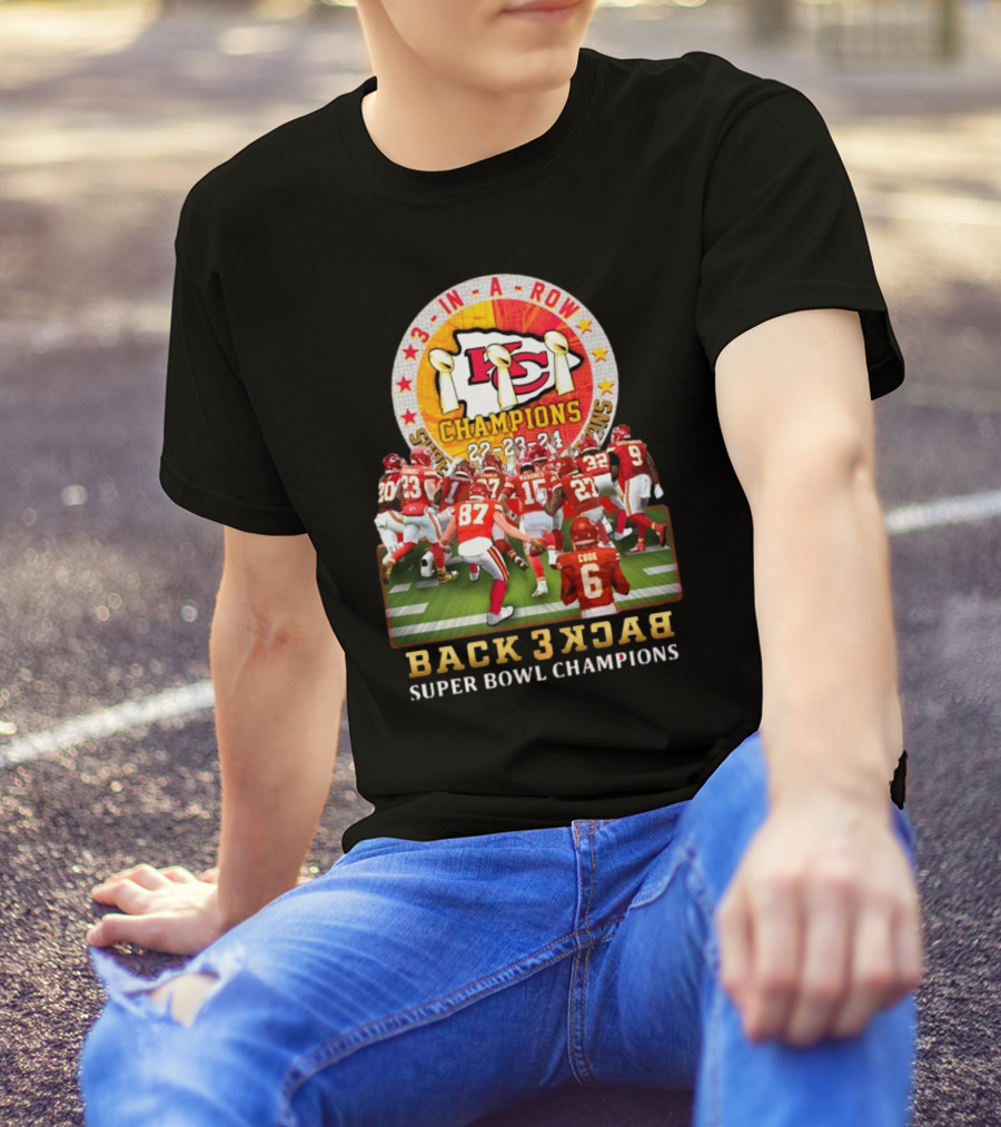 3 In A Row Kansas City Chiefs 22-23-24 Super Bowl Champions Back 2 Back T-Shirt