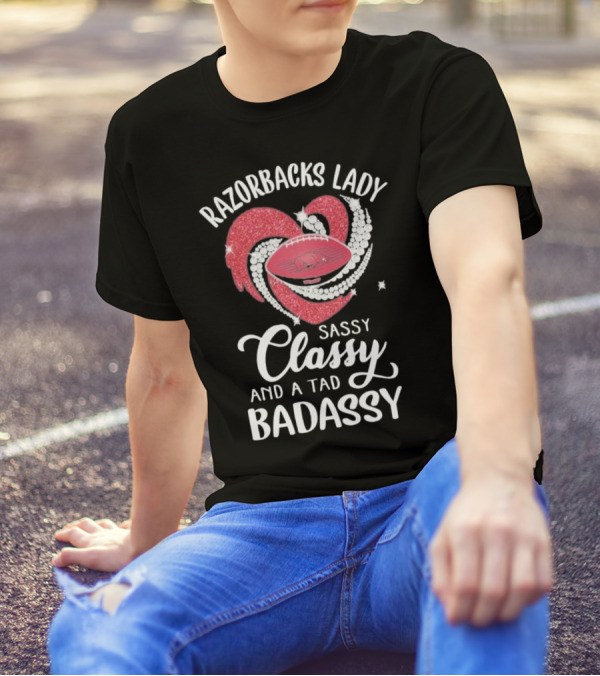 Razorbacks Lady Sassy Classy And A Tad Badassy Heart Football Diamonds T-Shirt