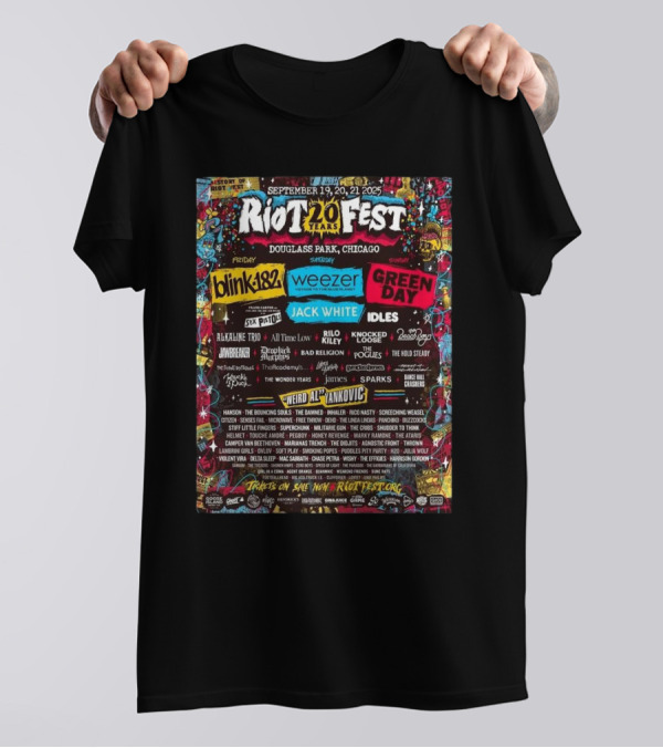 Riot 20 Years Fest Douglass Park Chicago September 19 20 21 2025 Lineup Featuring Blink-182 Weezer Green Day And More T-Shirt