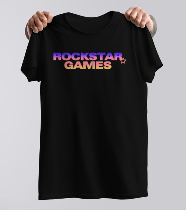 Rockstar Games Gradient Text With Star Icon T-Shirt