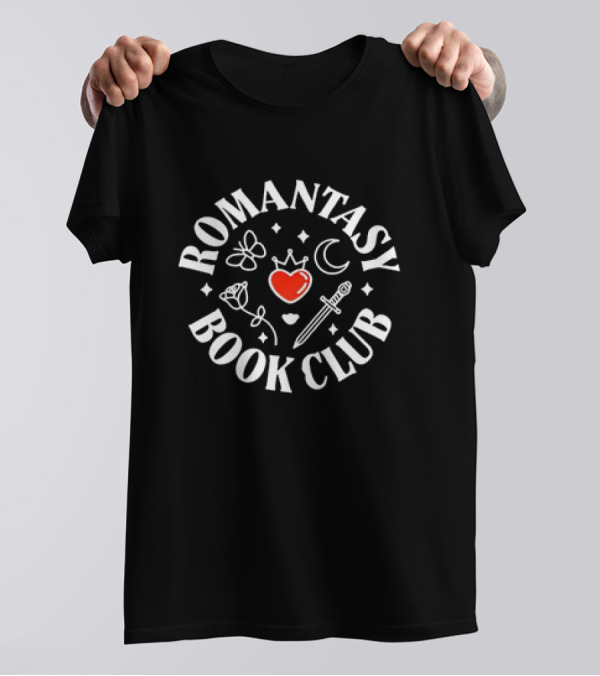 Romantasy Book Club Heart Sword Butterfly Moon Rose Crown T-Shirt