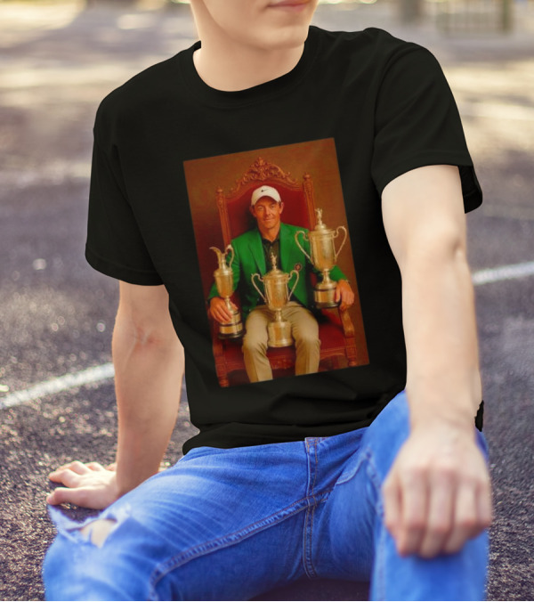 Rory McIlroy Masters Tournament Career Grand Slam Achievement With Green Jacket And Trophies T-Shirt