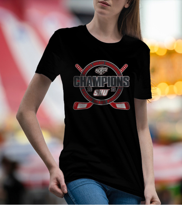Sacred Heart Pioneers 2025 NEWHA Women's Hockey Tournament Champions SHU T-Shirt
