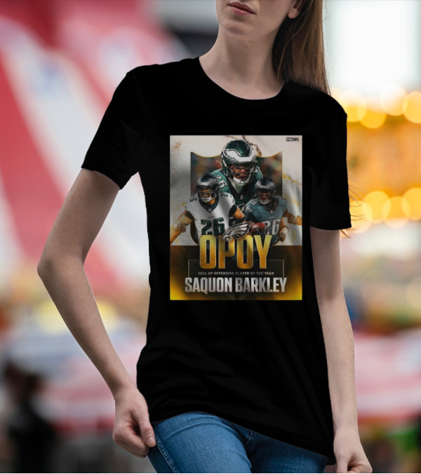Philadelphia Eagles Saquon Barkley AP OPOY 2024 Offensive Player Of The Year NFL على FOX T-Shirt
