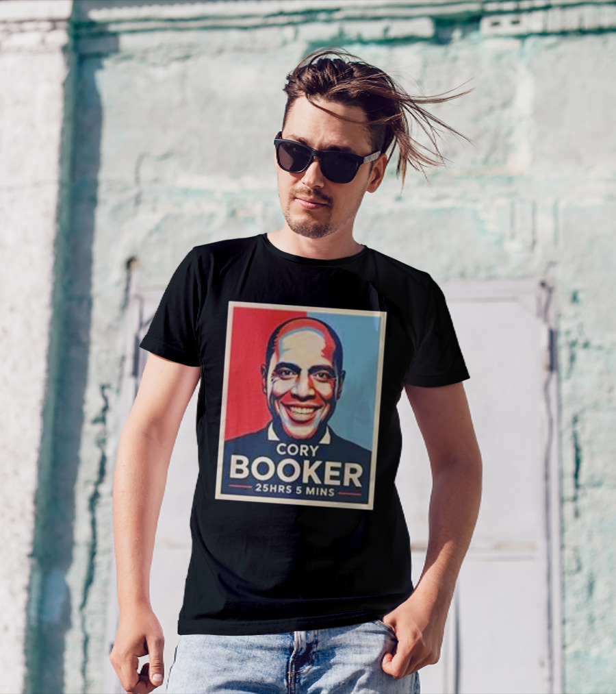 Cory Booker 25Hrs 5 Mins Red Blue Portrait T-Shirt