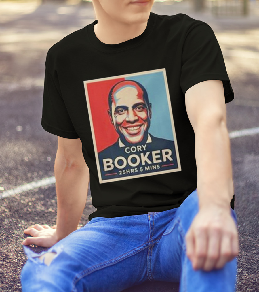 Cory Booker 25Hrs 5 Mins Red Blue Portrait T-Shirt