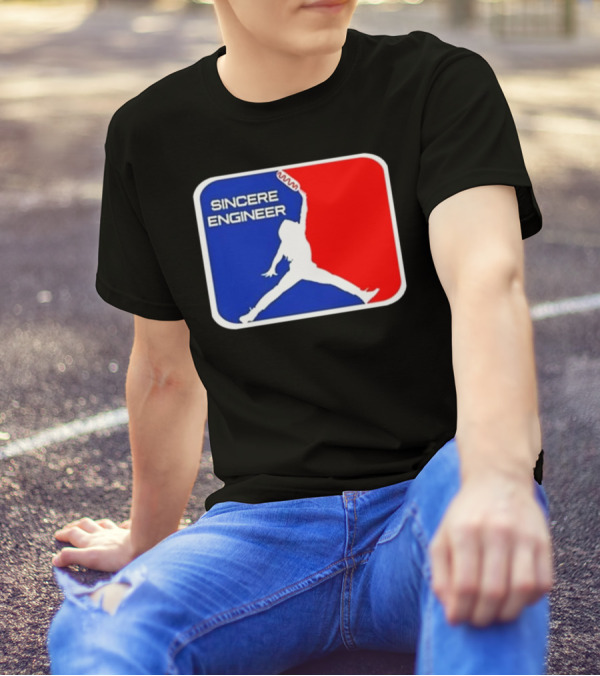 Sincere Engineer Jumping Figure With Hot Dog Icon T-Shirt