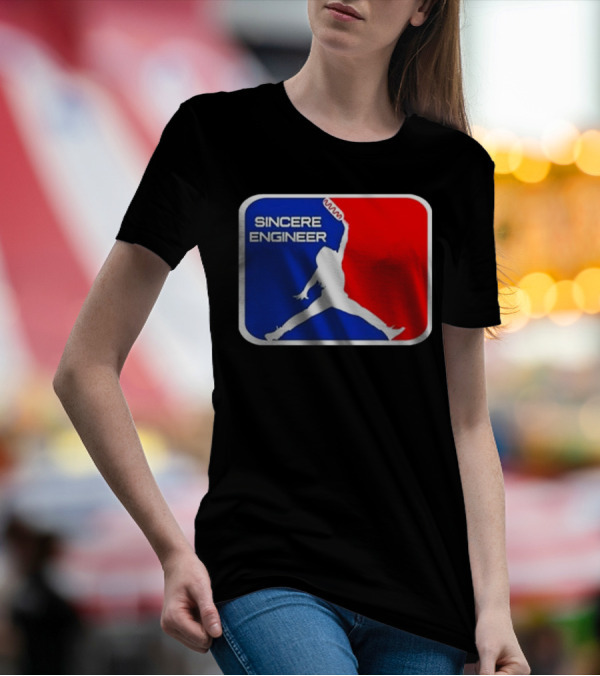 Sincere Engineer Jumping Figure With Hot Dog Icon T-Shirt