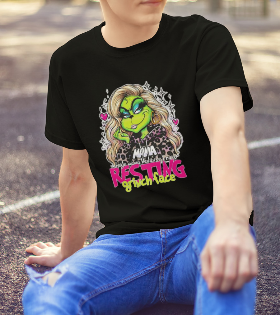 Single Mama Resting Grinch Face With Blonde Hair And Hearts T-Shirt