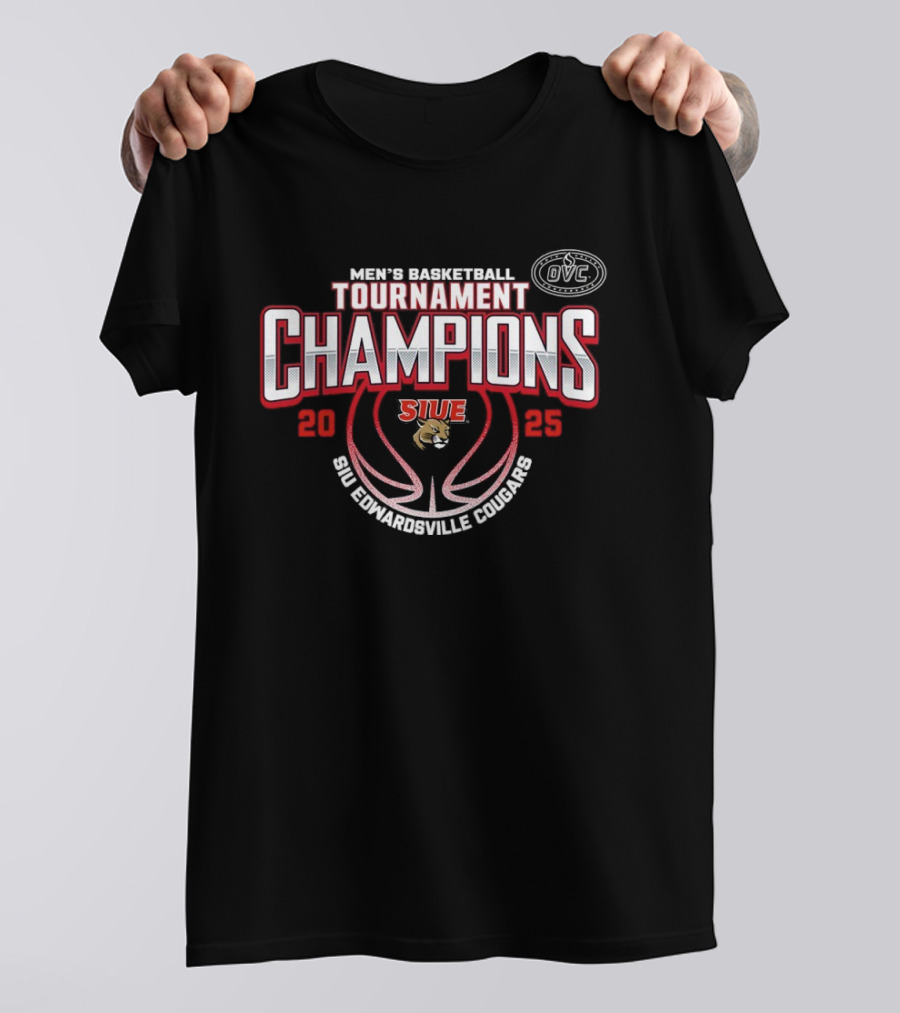 SIU Edwardsville Cougars 2025 OVC Men's Basketball Tournament Champions T-Shirt