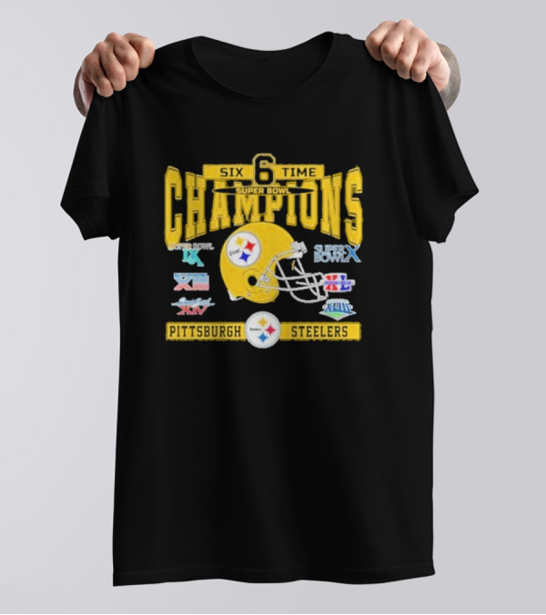 Six Time Super Bowl Champions Pittsburgh Steelers Helmet Logos NFL XVII XIV XIII XL XLIII XLV T-Shirt