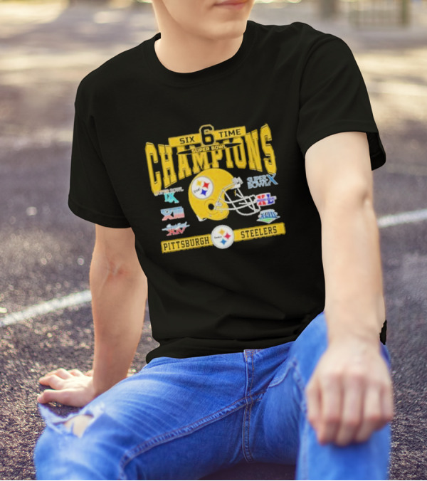 Six Time Super Bowl Champions Pittsburgh Steelers Helmet Logos NFL XVII XIV XIII XL XLIII XLV T-Shirt