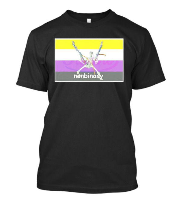 Nonbinary Flag Skeleton Warrior With Swords T-Shirt