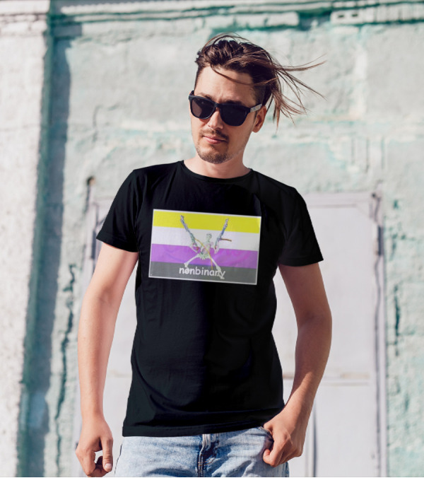 Nonbinary Flag Skeleton Warrior With Swords T-Shirt