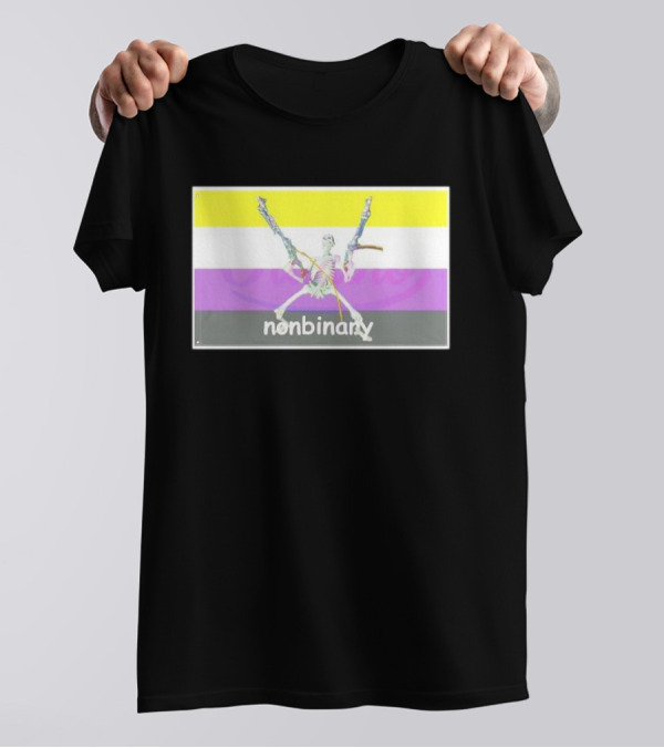Nonbinary Flag Skeleton Warrior With Swords T-Shirt