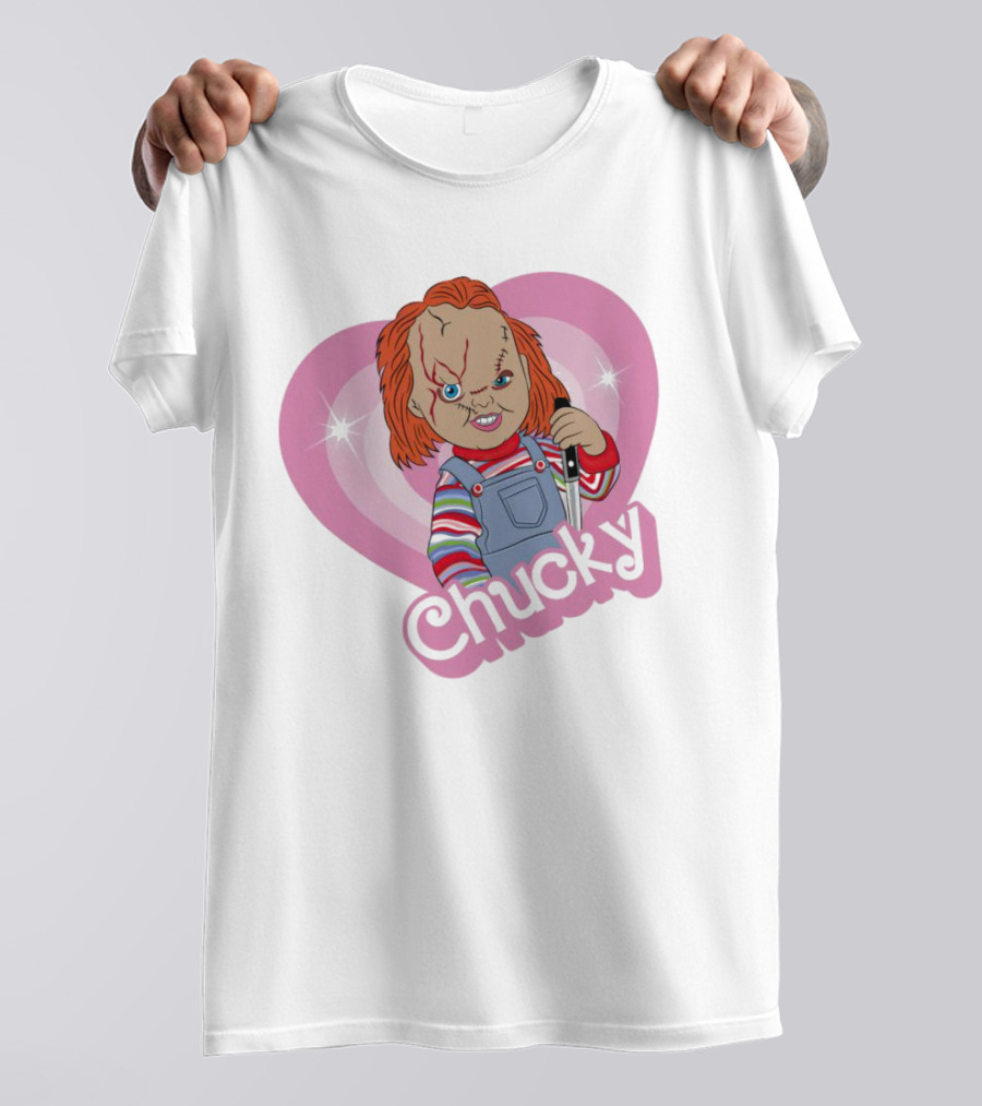 Chucky Horror Doll In Pink Heart T-Shirt