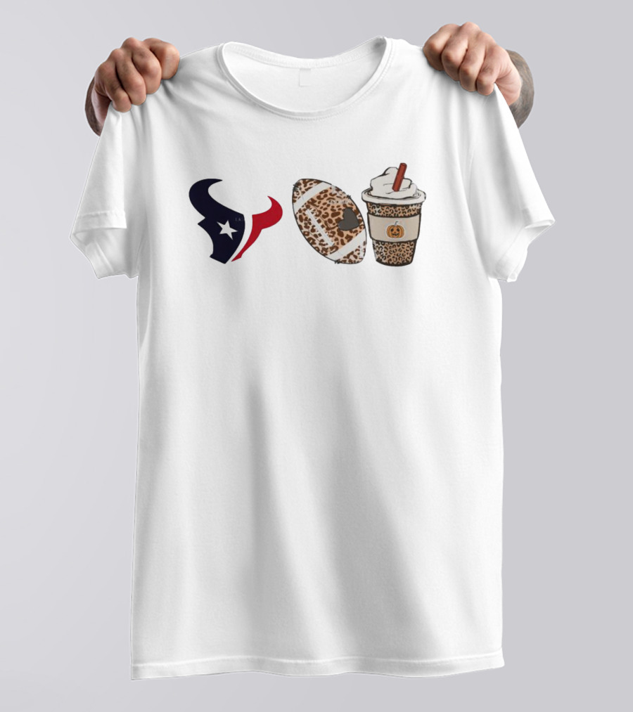 Houston Texans Leopard Football Fall Season Coffee Pumpkin T-Shirt
