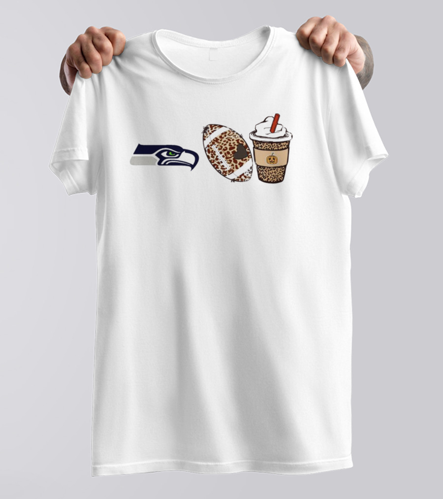 Seattle Seahawks Leopard Print Football Pumpkin Latte Fall Season T-Shirt
