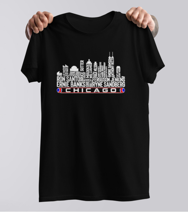 Chicago Baseball Legends Skyline Ron Santo Ernie Banks Ryne Sandberg Anthony Rizzo T-Shirt
