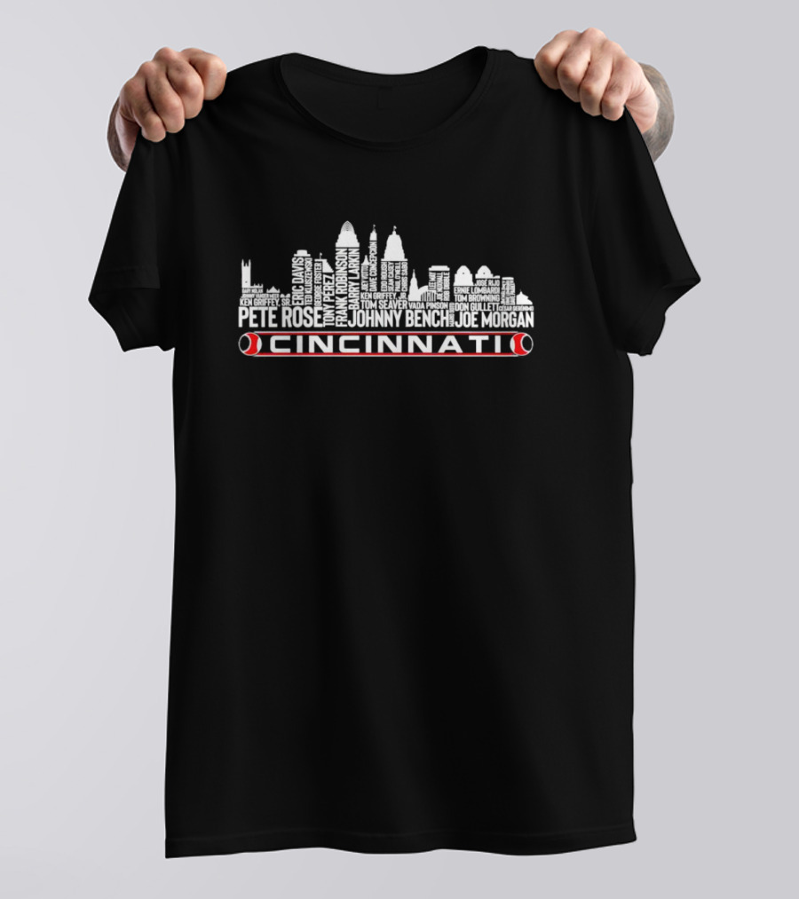 Cincinnati Skyline Baseball Legends Pete Rose Johnny Bench Joe Morgan Ken Griffey Tom Seaver T-Shirt