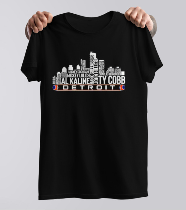 Detroit Skyline Ty Cobb Al Kaline Hank Greenberg Player Names T-Shirt
