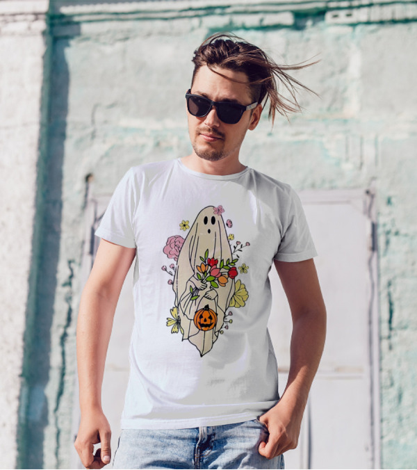 Halloween Pumpkin Costume Funny Vintage Cute Floral Ghost Bouquet T-Shirt