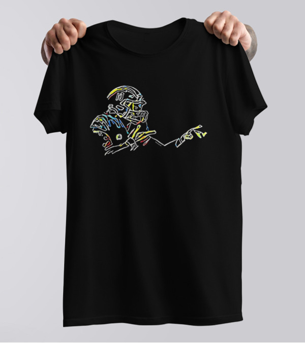Justin Herbert He Asked We Delivered Neon Line Style Football Player Drawing T-Shirt
