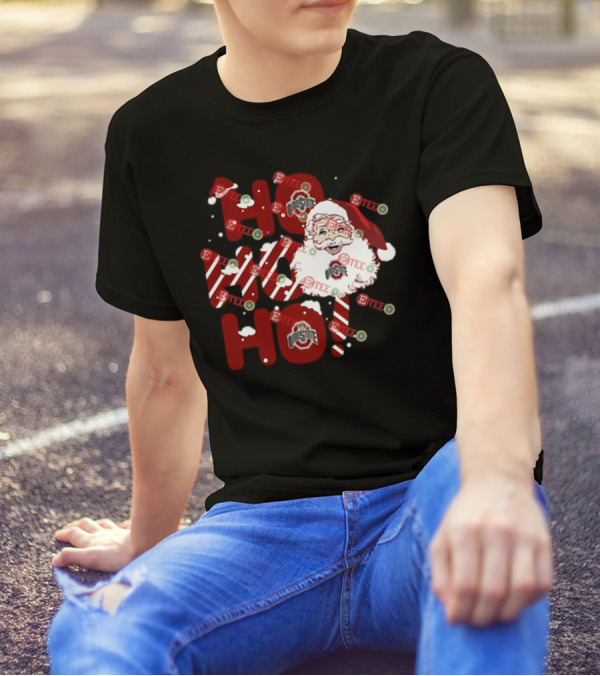 Ohio State Buckeyes Santa Claus Ho Ho Ho Christmas Holiday Spirit T-Shirt
