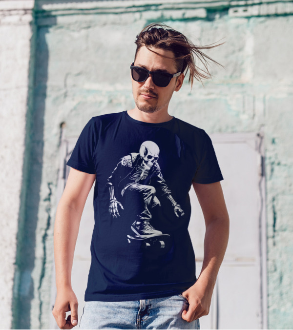 Skeleton Skateboarder Cool Iconic Street Style Skater Pose T-Shirt