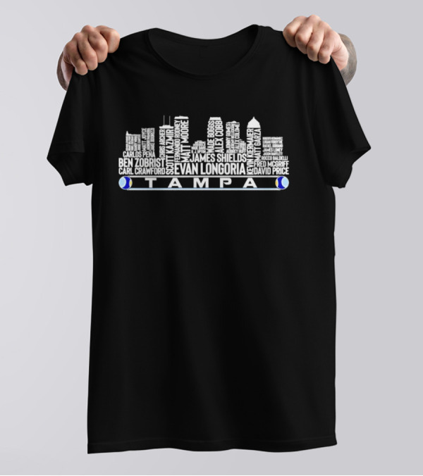 Tampa Skyline Featuring Evan Longoria David Price James Shields Carlos Pena Fred McGriff Ben Zobrist Scott Kazmir Player Names T-Shirt