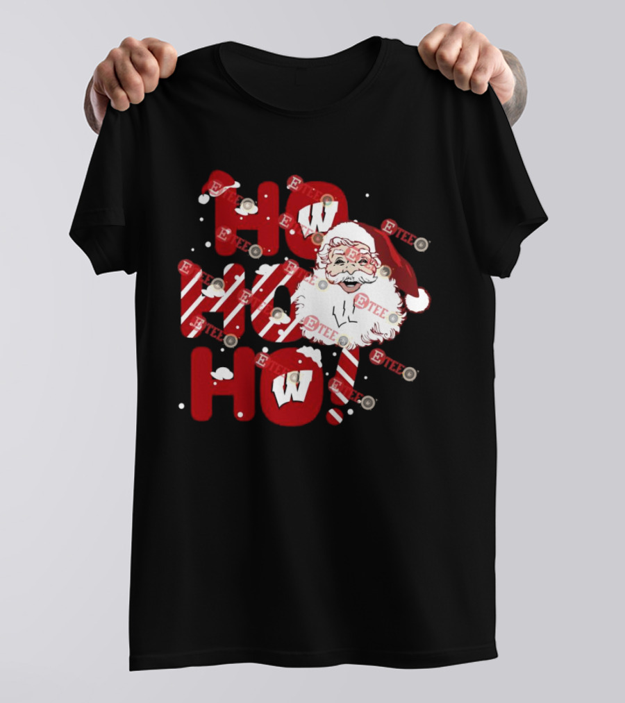 Wisconsin Badgers Santa Claus Ho Ho Ho Christmas Holiday Cheer T-Shirt