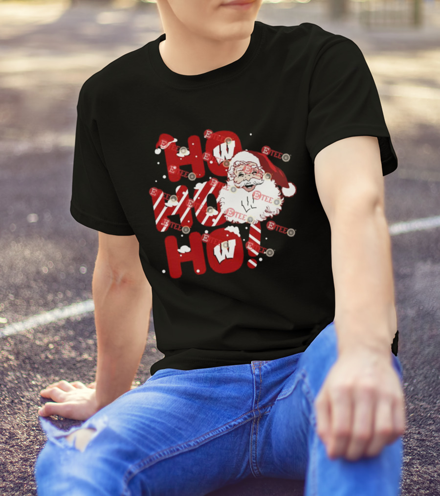 Wisconsin Badgers Santa Claus Ho Ho Ho Christmas Holiday Cheer T-Shirt