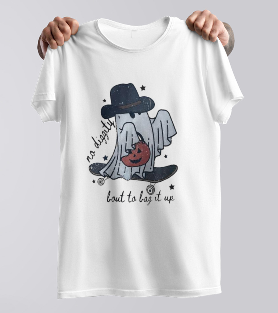 Boo Ghost No Diggity Bout To Bag It Up Halloween Pumpkin Hat T-Shirt