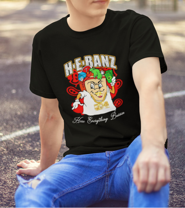H-E-Banz Here Everything Bussin Cartoon Character With Chains And Accessories T-Shirt