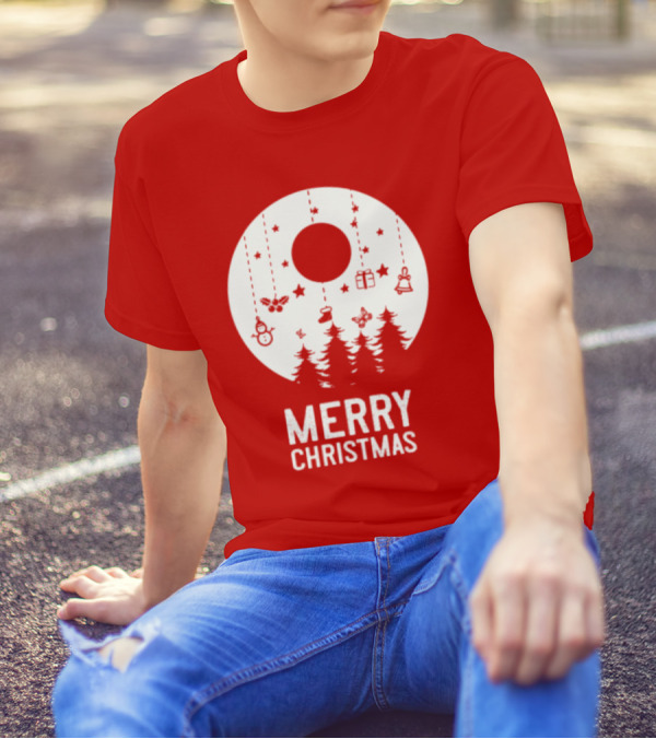 Merry Christmas Snowman Trees Stars And Presents T-Shirt
