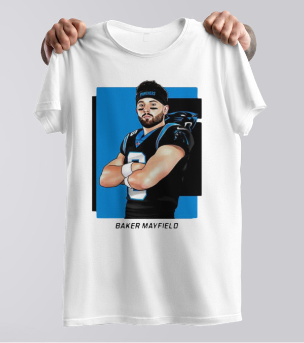 Carolina Panthers Baker Mayfield Artwork With Team Uniform T-Shirt