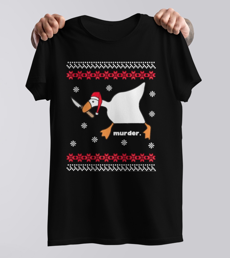 Goose With Knife Santa Hat Murder Christmas T-Shirt