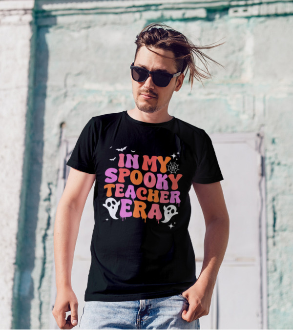 In My Spooky Teacher Era Ghost Halloween Bats Web Stars T-Shirt