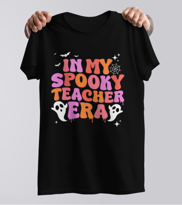 In My Spooky Teacher Era Ghost Halloween Bats Web Stars T-Shirt