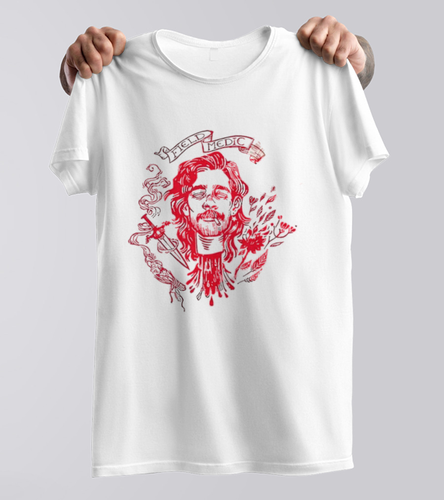 Field Medic Decapitated Roses And Leaves Red T-Shirt