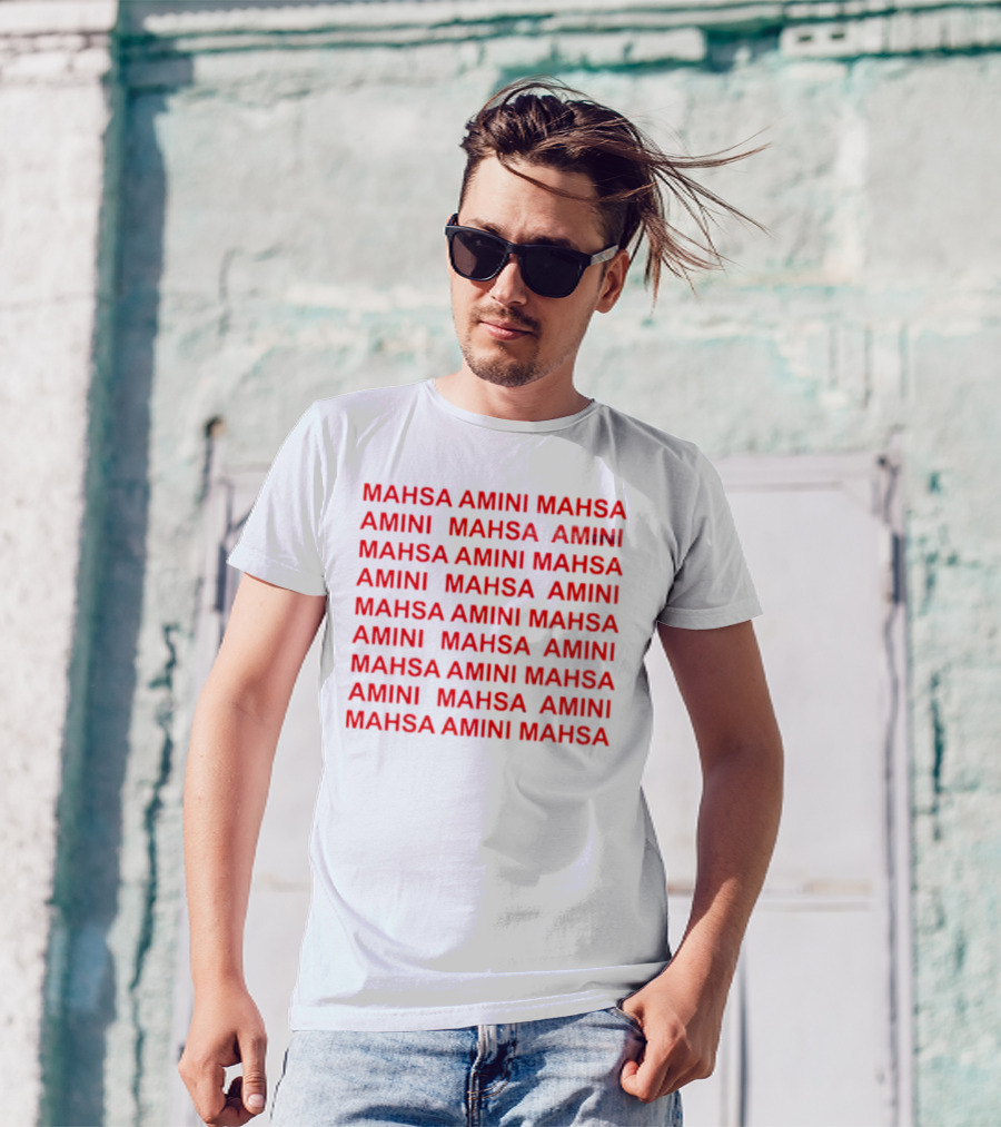 Mahsa Amini Red Repeated Text T-Shirt