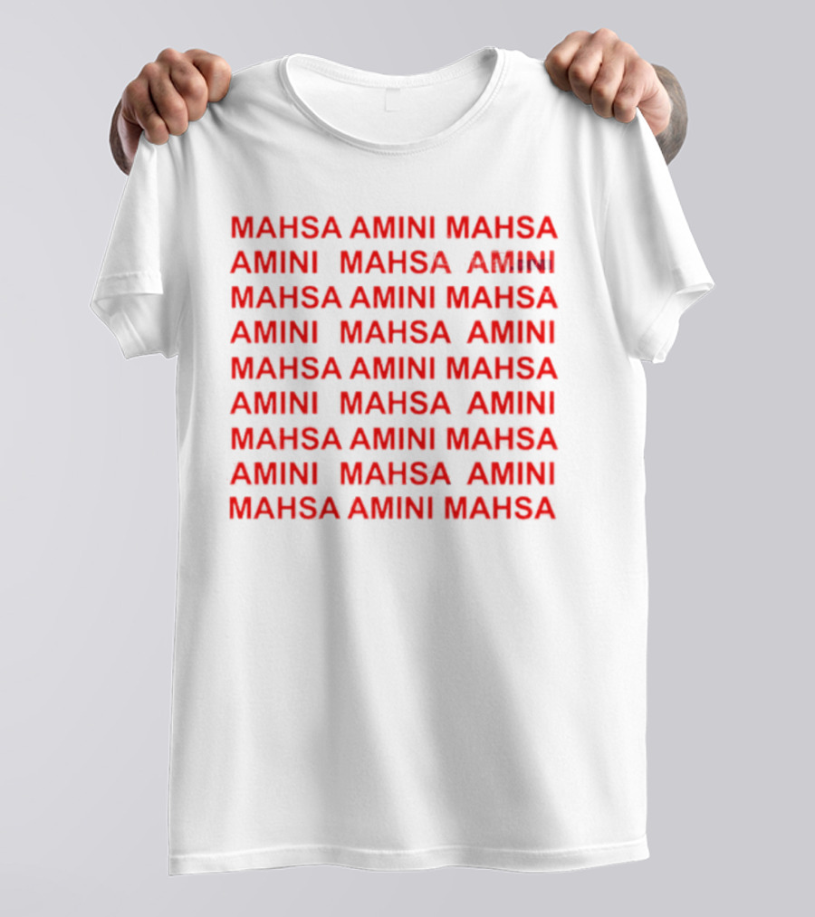 Mahsa Amini Red Repeated Text T-Shirt