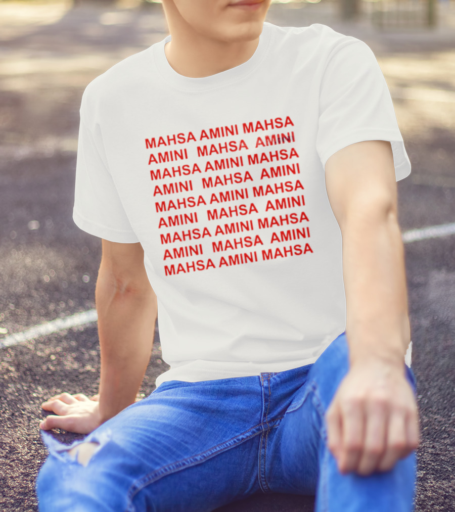 Mahsa Amini Red Repeated Text T-Shirt