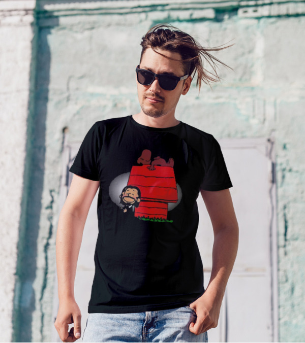 John Wick And Snoopy On Red Doghouse Crossover T-Shirt