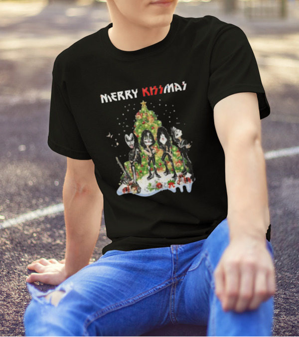 Merry Kissmas Kiss Rock Band Christmas Tree Holiday T-Shirt