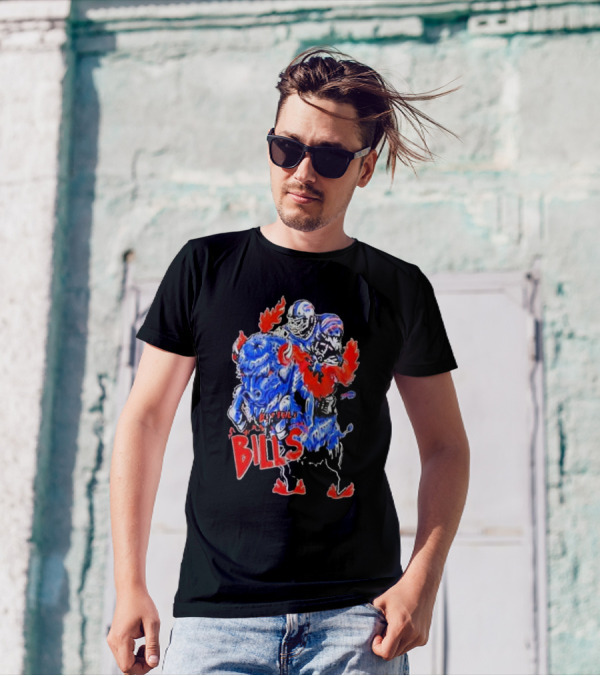 Warren Lotas Buffalo Bills Colorful Flames Football Buffalo T-Shirt