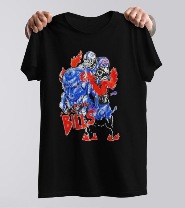 Warren Lotas Buffalo Bills Colorful Flames Football Buffalo T-Shirt